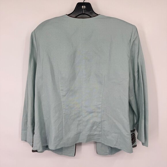 Jessica Howard size 14W Light Blue Open Front Jacket  Brown Embroidered  Beaded - Picture 10 of 10
